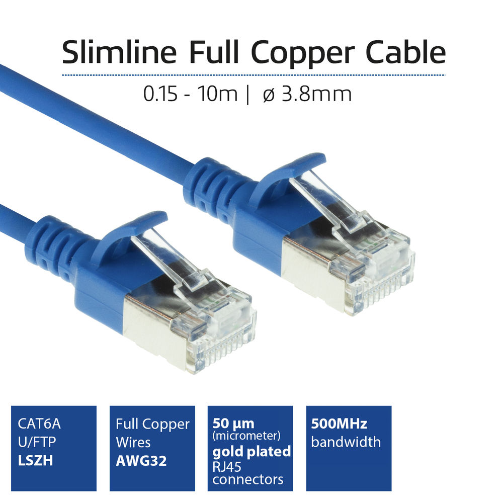 Blá CAT-6A Slimline U-FTP LSZH 1m
