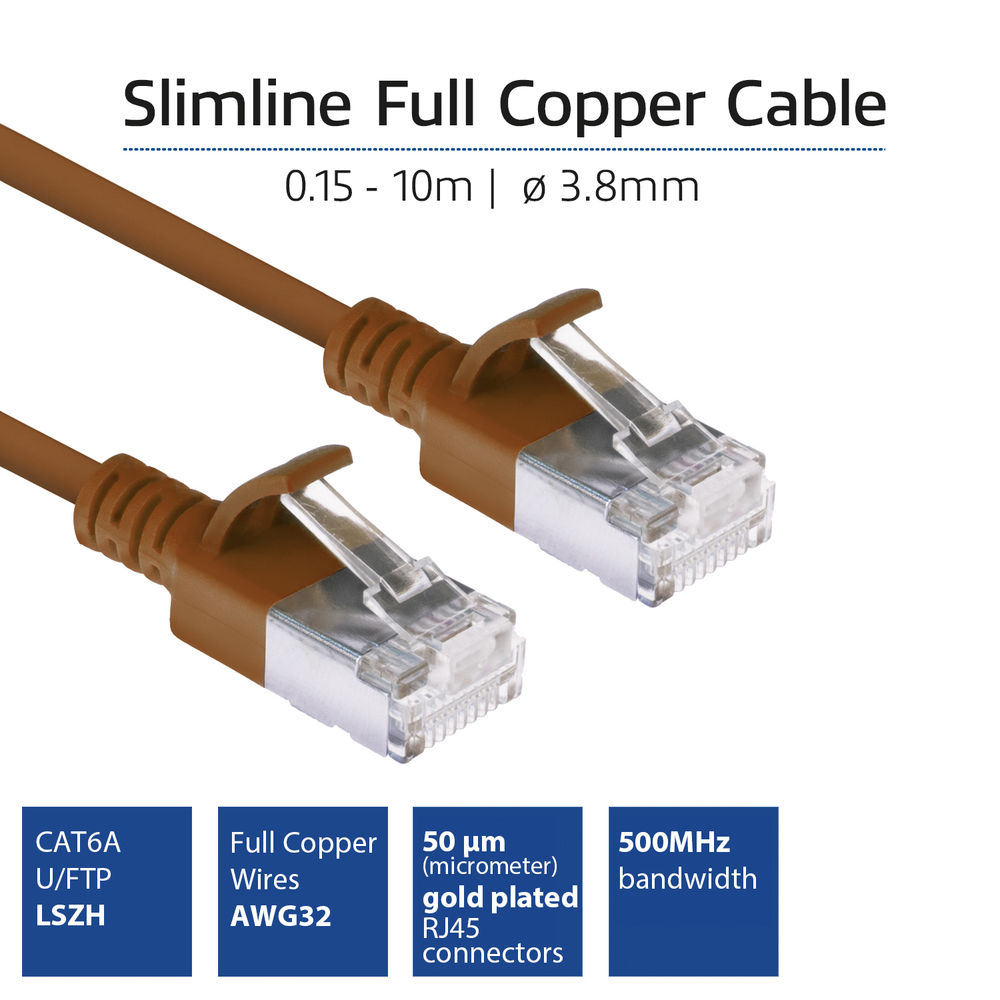 Brún CAT-6A Slimline U-FTP LSZH 1m