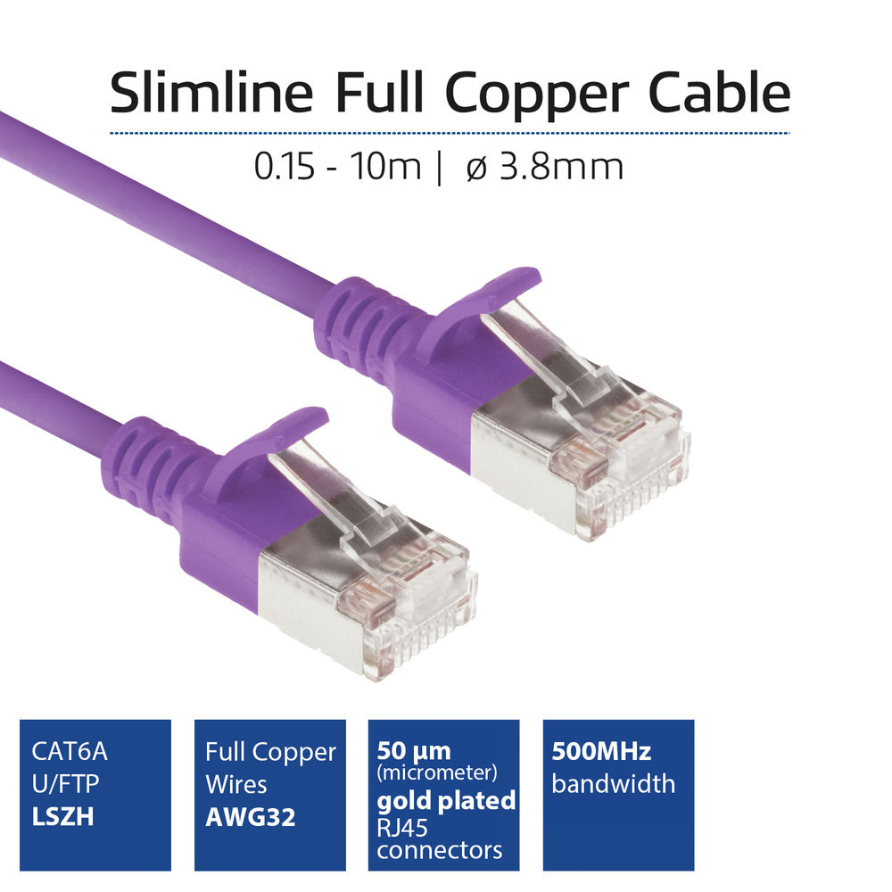 Fjólubl CAT-6A Slimline U-FTP LSZH 0,5m