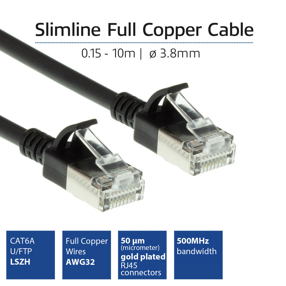 Svört CAT-6A Slimline U-FTP LSZH 1m