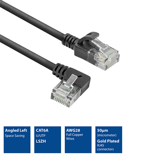 CAT-6A Slimline 90° Vinstri - 0° 0,5m