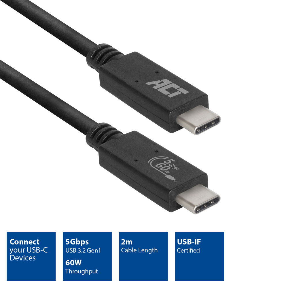 USB 3 C-C kapall 2m 60W 5Gbps