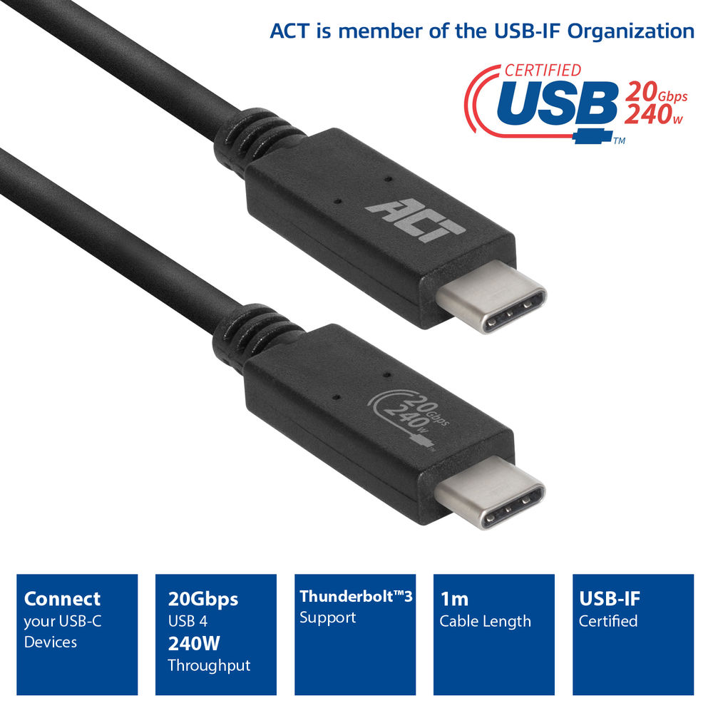 USB4 C-C kapall 1m 240W 20Gbps